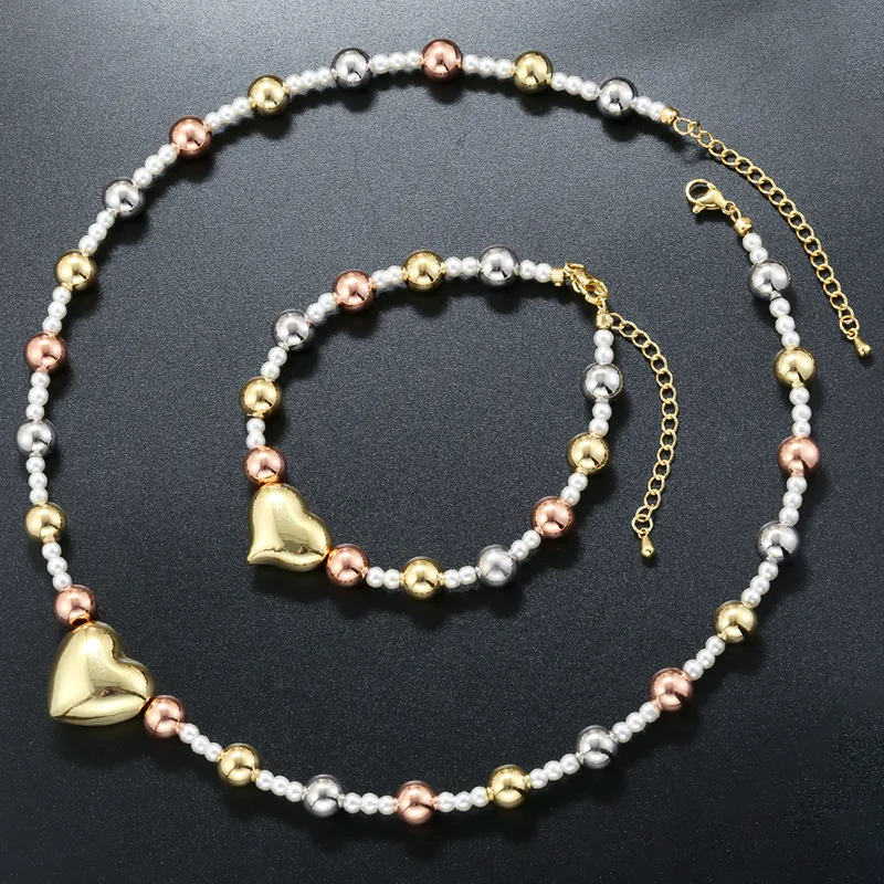 CONJUNTO CORAZON & PERLAS MULTICOLOR
