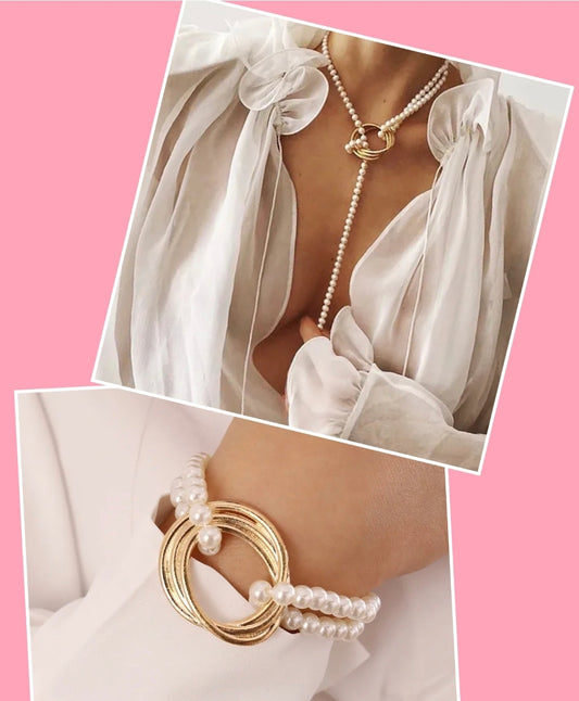 CONJUNTO ELEGANTE DE PERLA ARTIFICIAL